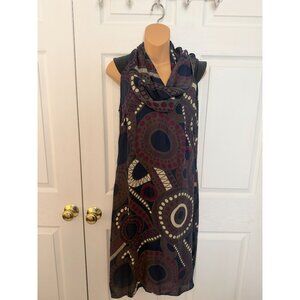 Kathy Kemp Womens Cowl Neck Dress Geometric Pattern Size 3